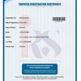 Pakistan taxpayer registration certificate Word and PDF template download template file