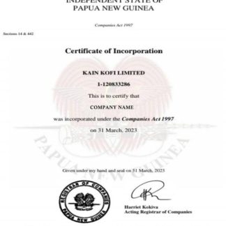 Papua New Guinea Certificate of Incorporation download template file