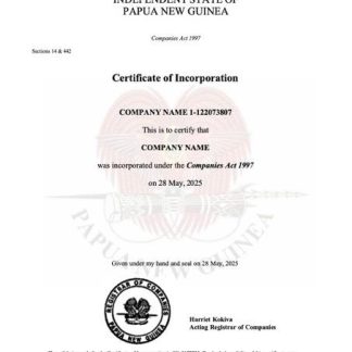 Papua New Guinea certificate of incorporation Word and PDF template download template file