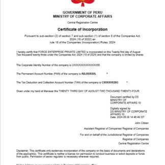 Peru business registration certificate Word and PDF template download template file