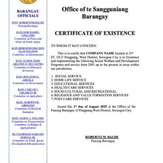 Philippines certificate of existence Word and PDF template download template file