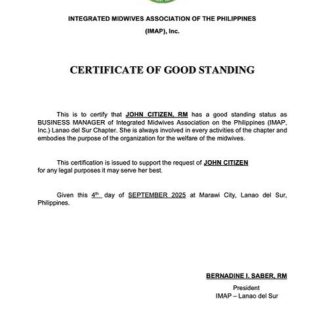 Philippines certificate of good standing Word and PDF template, version 2 download template file