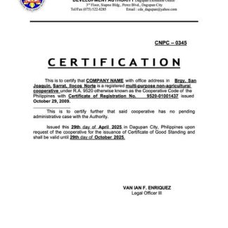 Philippines certificate of good standing Word and PDF template, version 3 download template file