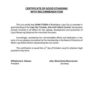 Philippines certificate of good standing Word and PDF template, version 9 download template file