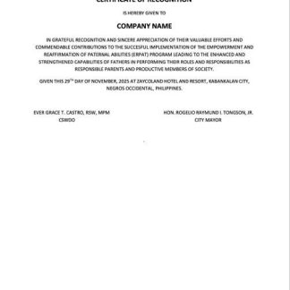Philippines certificate of recognition Word and PDF template download template file