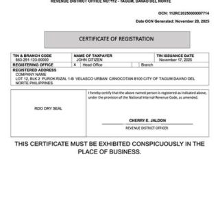 Philippines certificate of registration Word and PDF template, version 4 download template file