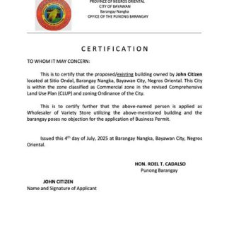 Philippines certification of existence Word and PDF template download template file