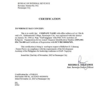 Philippines tax certification Word and PDF template download template file