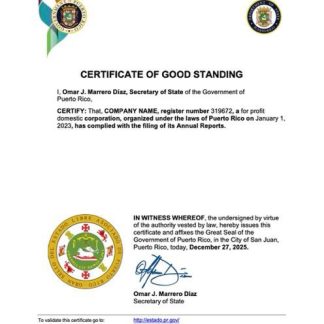Puerto Rico certificate of good standing Word and PDF template download template file