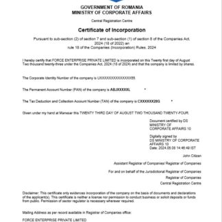 Romania business registration certificate Word and PDF template download template file