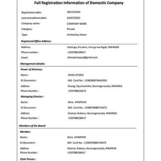 Rwanda full registration information of domestic company Word and PDF template download template file