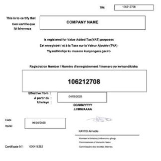 Rwanda VAT certificate Word and PDF template  download template file