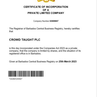 Barbados certificate of registration Word and PDF template download template file