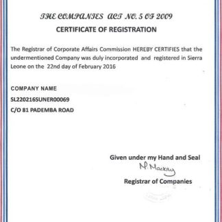 Sierra Lione Certificate of Registration download template file