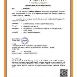 Singapore certificate of good standing Word and PDF template, version 2 download template file