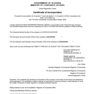 Slovakia business registration certificate Word and PDF template download template file