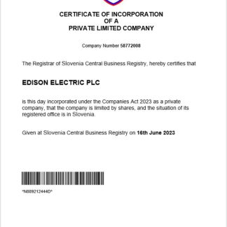 Slovenia business registration certificate Word and PDF template download template file