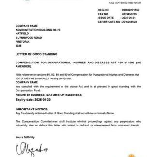 South Africa letter of good standing Word and PDF template download template file