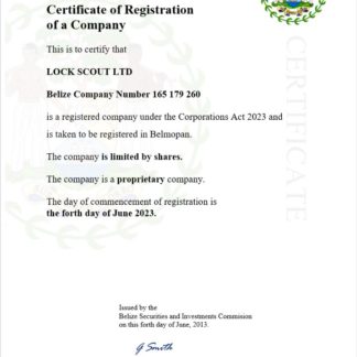 Belize certificate of registration Word and PDF template download template file