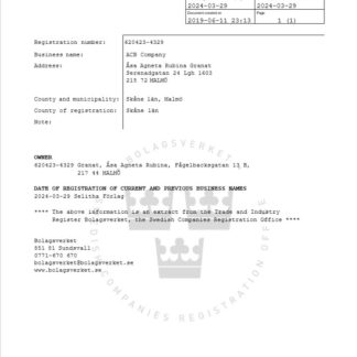 Sweden certificate of registration Word and PDF template download template file
