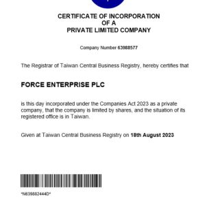 Taiwan business registration certificate Word and PDF template download template file