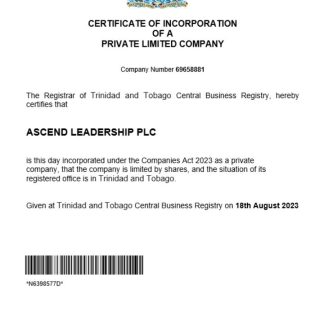 Trinidad and Tobago business registration certificate Word and PDF template download template file