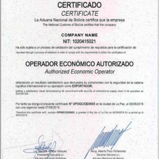 Bolivia Certificate of Registration download template file