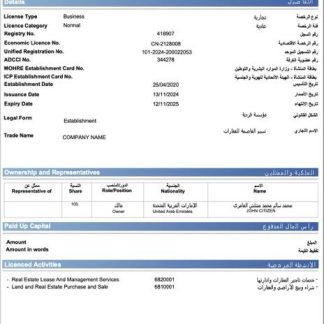 UAE Abu Dhabi commercial registration certificate Word and PDF template download template file