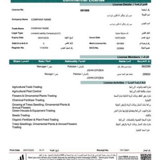 UAE Dubai commercial license Word and PDF template, version 2 download template file