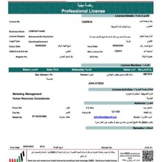 UAE Dubai professional license of company Word and PDF template download template file