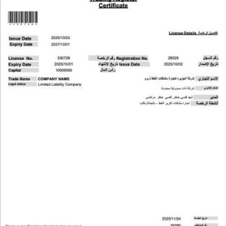 UAE Sharjah trading license certificate Word and PDF template download template file