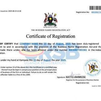 Uganda business name registration certificate Word and PDF template  download template file