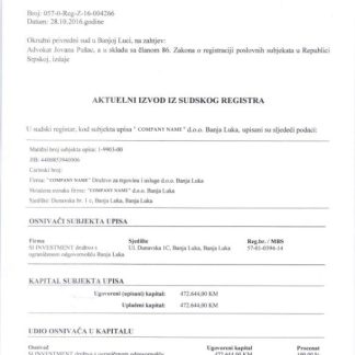 Bosnia and Hercegovina Certificate of Registration download template file