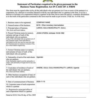 Uganda business name registration certificate Word and PDF template, version 3 download template file