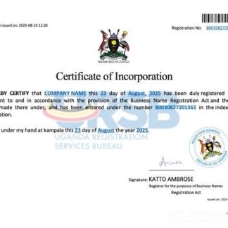 Uganda company incorporation certificate Word and PDF template download template file