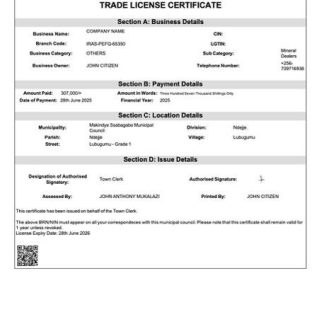 Uganda Makindye?trade license certificate Word and PDF template download template file