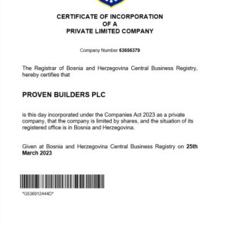 Bosnia and Herzegovina certificate of registration Word and PDF template download template file