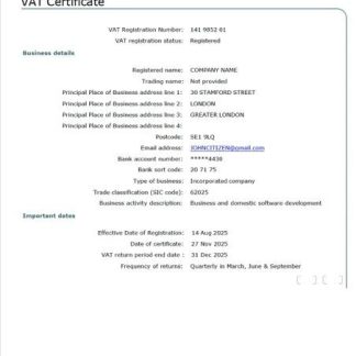 UK VAT certificate?Word and PDF template download template file