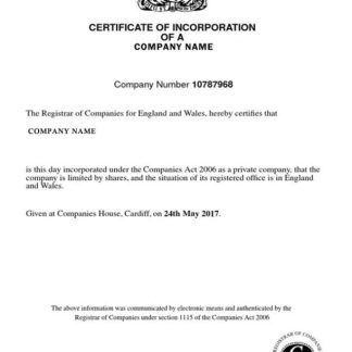 United Kingdom Certificate of Incorporation download template file