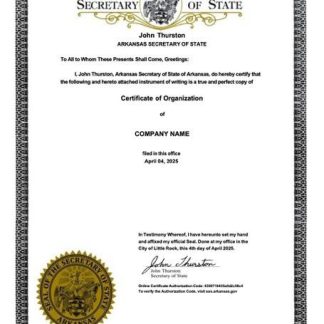 USA Arkansas certificate of organization Word and PDF template  download template file