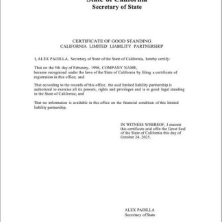USA California certificate of good standing  Word and PDF template  download template file