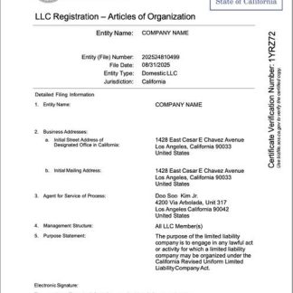 USA California LLC registration Word and PDF template download template file