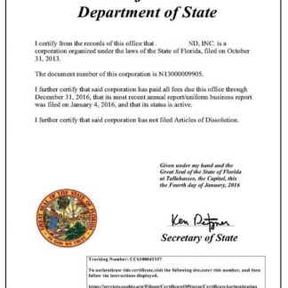 USA Florida certificate of good standing download template file