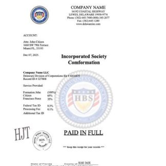 USA Florida incorporated society comformation Word and PDF template download template file