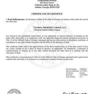 USA Georgia certificate of good standing download template file