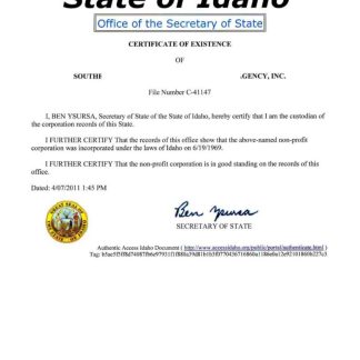 USA Idaho certificate of good standing download template file