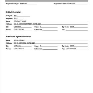 USA Illinois registration certificate Word and PDF template download template file