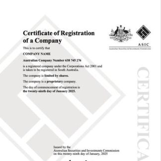 Australia certificate of company registration Word and PDF template, version 2 download template file