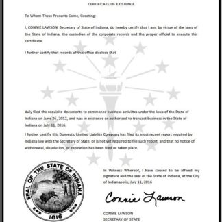 USA Indiana certificate of good standing download template file