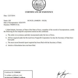 USA Iowa certificate of good standing download template file